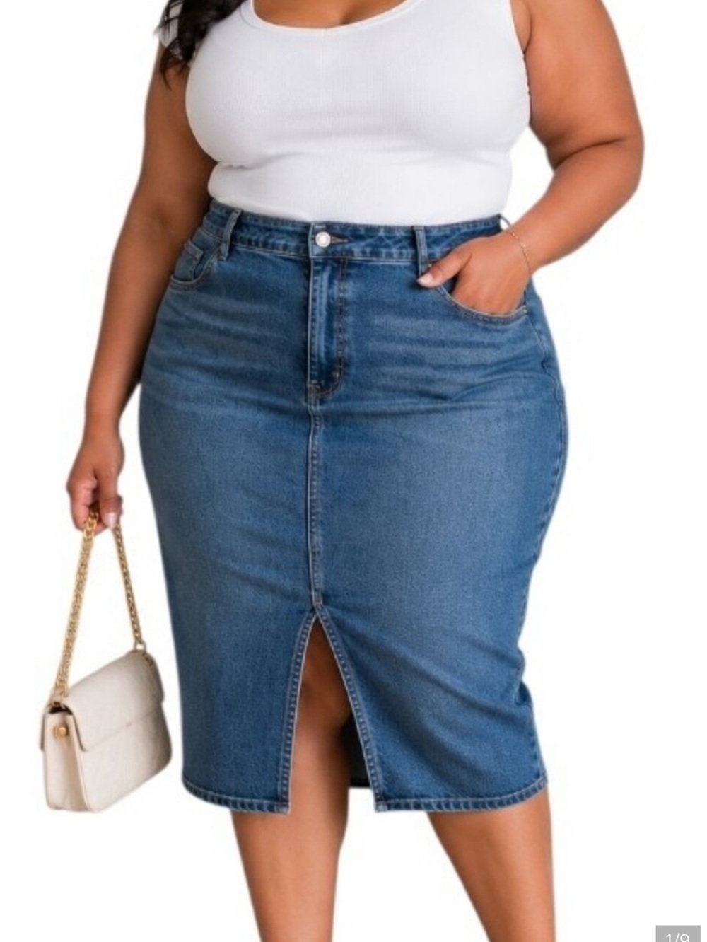 Edited x Hunter McGrady Denim Midi Skirt Medium Wash Size 28W NEW